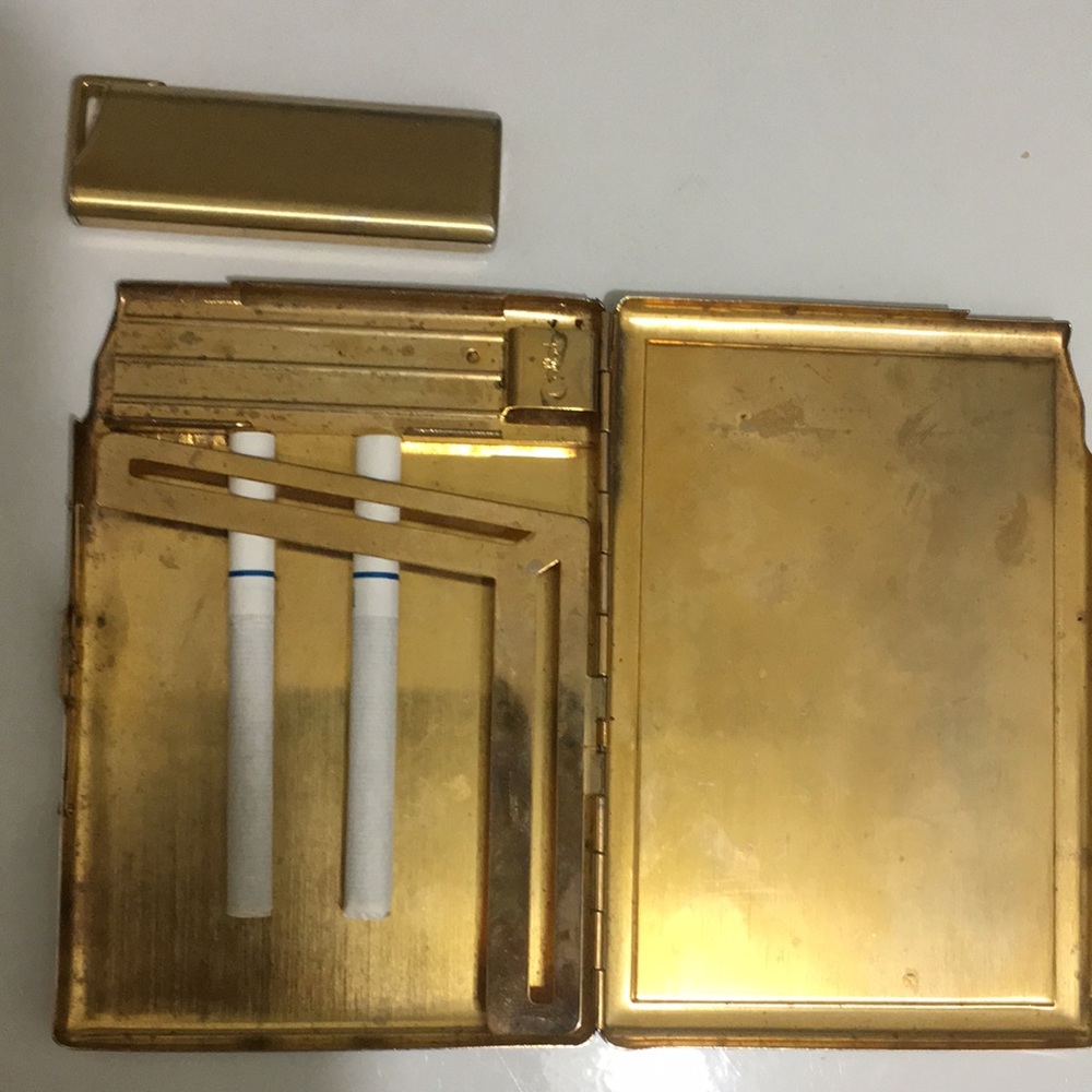 Colibri Lighter and Cigarette Case, Gold Tone w Mother of Pearl Setting, VTG - Picture 8 of 16